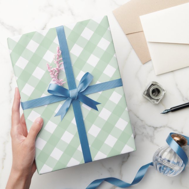 Klassiskt pastellgrönt rutigt randmönster presentpapper (Gifting)