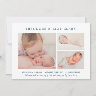 Klassiskt Photo Collage Blue Handsome Boy Birth Meddelande