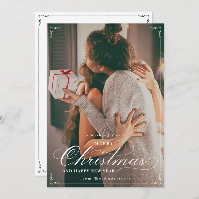 Klassiskt Photo God jul Gott nytt år-kort (Fram/baksida)