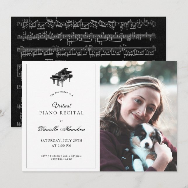 Klassiskt Piano White Virtuellt skäl Foto Inbjudningar (Fram/baksida)