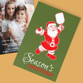 Klassiskt Pickleball Santa Grönt Julfoto Julkort