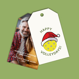 Klassiskt Pickleball Santa White-julfoto Presentetikett