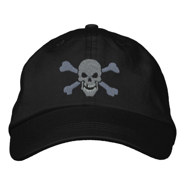 Klassiskt Pirat Crossbone Silver Skull Broderad Keps (Framsida)