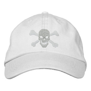 Klassiskt Pirat Crossbone Skull i vitt Broderad Keps
