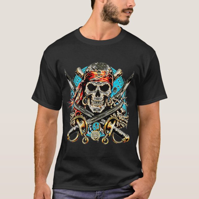 Klassiskt pirat-huvud med korsade svärd t shirt (Framsida)