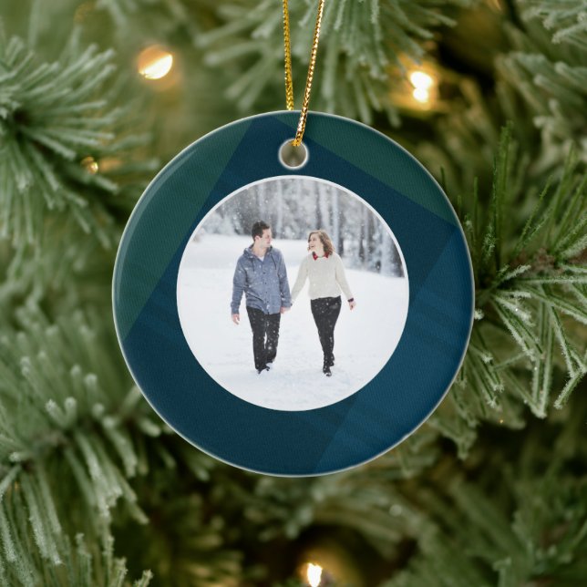 Klassiskt plaid-foto, första gift julfoto julgransprydnad keramik (Träd)