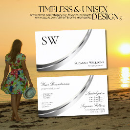 Klassiskt Plain White Silver Decor med Monogram Visitkort