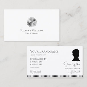 Klassiskt Plain White Silver med Logotyp och foto Visitkort