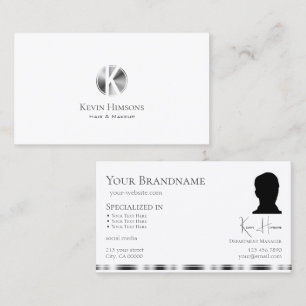 Klassiskt Plain White Silver med Monogram och Phot Visitkort