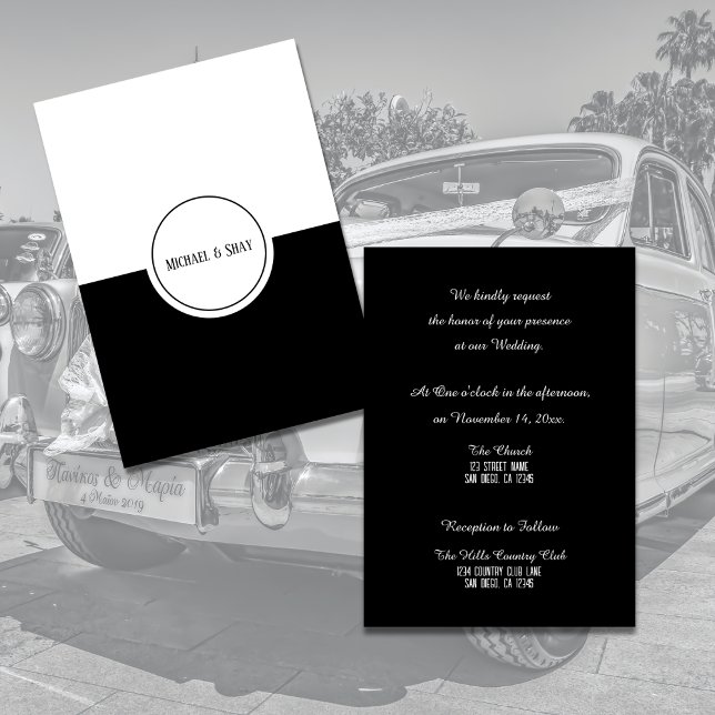 Klassiskt platt kort för svartvit bröllop (Classic Black & White Wedding Invitation)