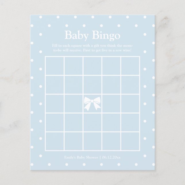 Klassiskt Polka dots Boy Baby Shower Bingo Game (Framsida)