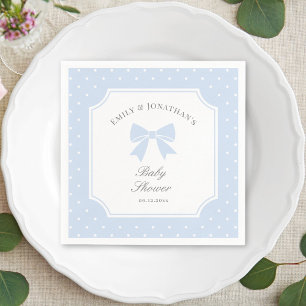 Klassiskt Polka dots Dusty Blue Bow Boy Shower Pappersservett