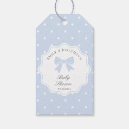 Klassiskt Polka dots Dusty Blue Bow Boy Shower Presentetikett