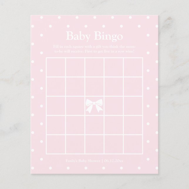 Klassiskt Polka dots Girl Baby Shower Bingo Game (Framsida)