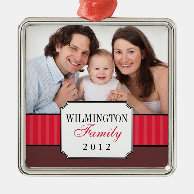 Klassiskt porträtt Red rand-band, julfoto Julgransprydnad Metall (Framsidan)