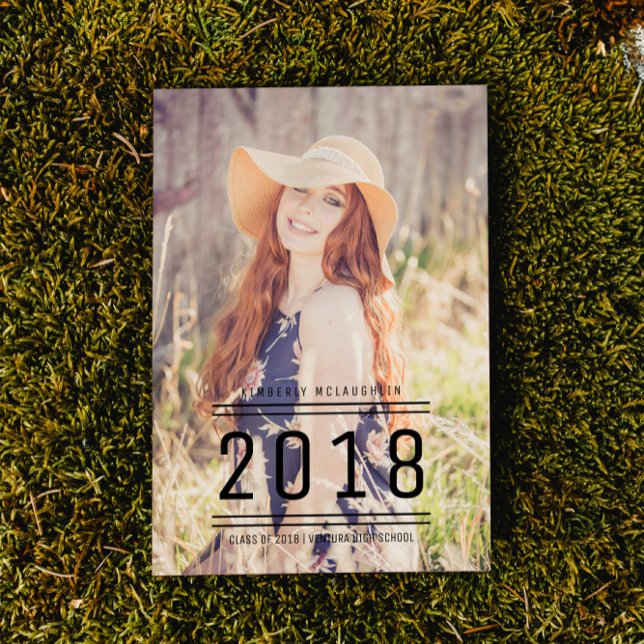 Klassiskt Preppy Studenten Photo Inbjudan | Svart (Classic Preppy Graduation Photo Invite - Black)