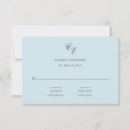 Klassiskt pulver Blue Monogram Elegant bröllop OSA Kort