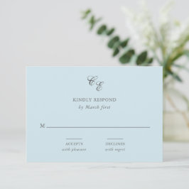 Klassiskt pulver Blue Monogram Elegant bröllop OSA Kort