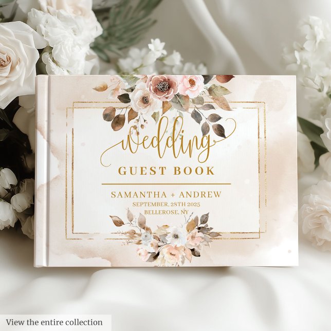 Klassiskt pulver Rosa Guld Ram Bröllop Guest Bok (Classic Powder Pink Gold Frame Wedding Guest Book)