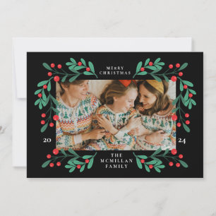 Klassiskt Ram-fotokort för Blommigt jul Julkort