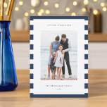Klassiskt Rand | Lodrät Photo Hanukkah Julkort<br><div class="desc">semesterhälsningar med de här Hanukkah-fotokorten med din favorituppsättning på ljusblå och vit rand. Med ett redigerbart meddelandeområde kan du anpassa Chanukah eller Julhälsningar. Lägg din familj namn eller namn under året.</div>