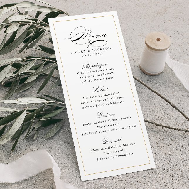 Klassiskt rättesnörskript - enkelt Bröllop Meny (Classic Elegance Script Simple Wedding Menu)
