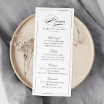 Klassiskt rättesnörskript - enkelt Bröllop Meny<br><div class="desc">Det här menykortet för elegant innehåller klassiskt skript och ett tunt ram i svartvitt,  enkelt och snyggt,  underbart för klassiskt bröllop,  vintage bröllop,  formellt bröllop och andra högtidliga evenemang. Visa alla matchande biet i samlingen</div>