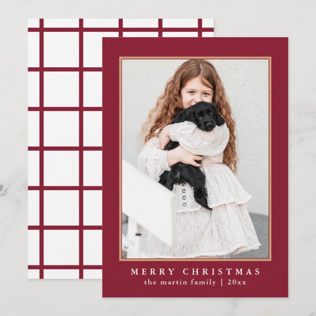 Klassiskt Red Check Mönster God jul-foto Julkort (Fram/baksida)