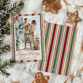 Klassiskt Red Grönt Rand Bow Glad helg Photo Julkort