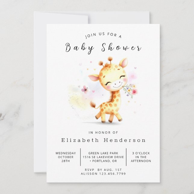 Klassiskt redigerbart Giraffe Baby Shower Inbjudningar (Framsida)