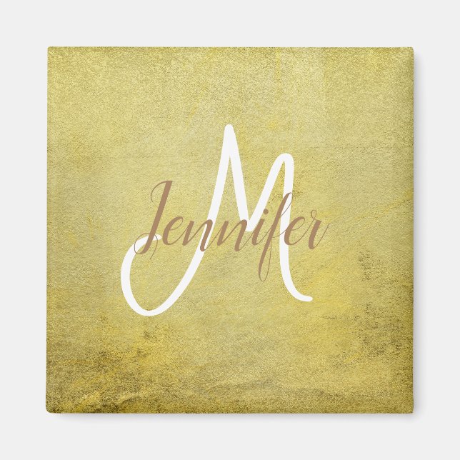 Klassiskt rent Golden glam Monogram Namn Magnet (Framsidan)