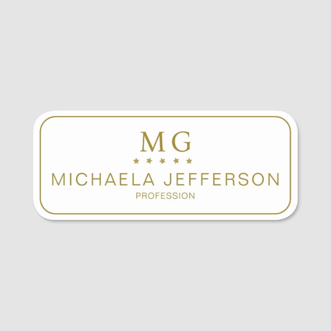 Klassiskt renvitt och Guld monogram: Professionell Namnbricka (Framsida)