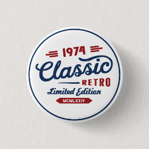Klassiskt Retro Birthday Gift PERSONLIG Knapp