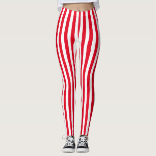 Klassiskt Retro Red and White Lodrät Rand Leggings