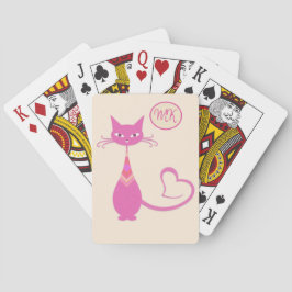 Klassiskt Retro Rosa Cat Heart Svan Monogram Casinokort