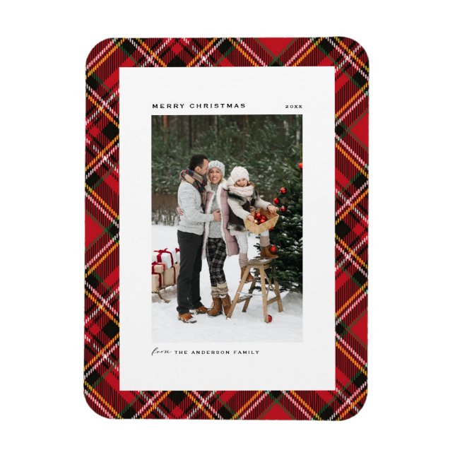 Klassiskt rödfärgat foto Mönster God jul Magnet (Vertikal)