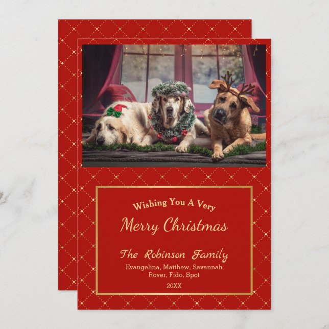 Klassiskt rödfärgat Guld Glam Fotojulflett Julkort (Fram/baksida)