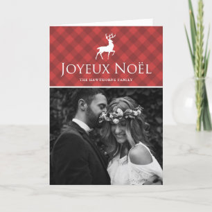 Klassiskt rödfärgat papper med Hjort Joyeux Noël P Helgkort