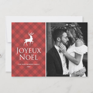 Klassiskt rödfärgat papper med Hjort Joyeux Noël P Julkort