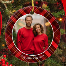 Klassiskt rödfärgat Tartan-julfoto