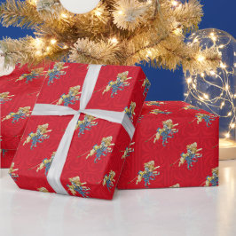 Klassiskt rödt julpapper med Trollkarlen från Oz