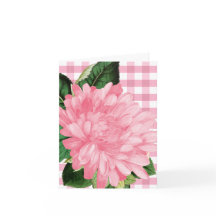 Klassiskt Rosa Blomma Gingham Mönster Notkort