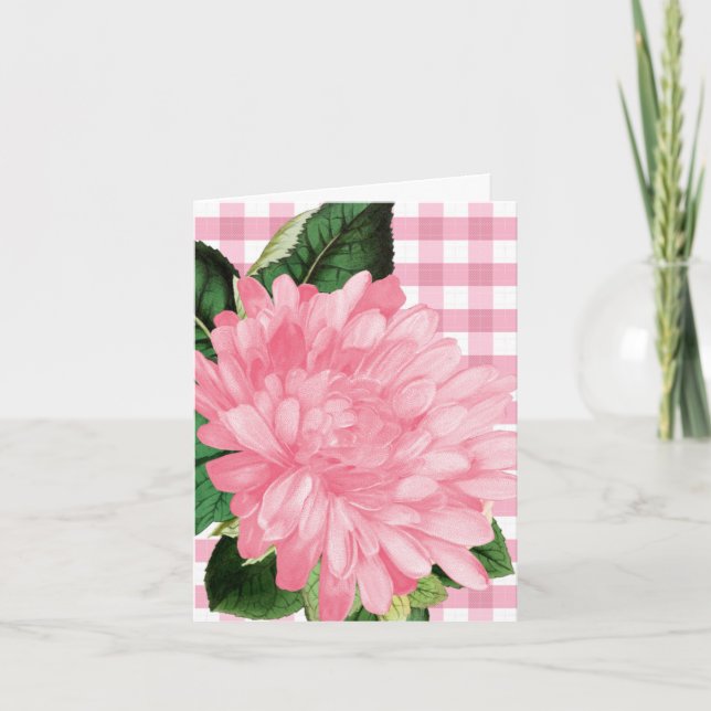 Klassiskt Rosa Blomma Gingham Mönster Notkort Anteckningskort (Framsida)