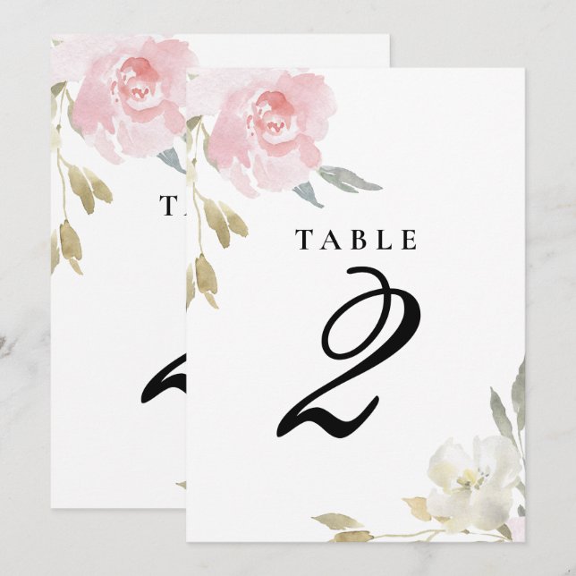 Klassiskt rosa blommigt bröllopsbordnummer inbjudningar (Fram/baksida)