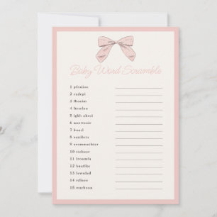 Klassiskt Rosa Bow Baby Shower Ord Scramble Game Inbjudningar