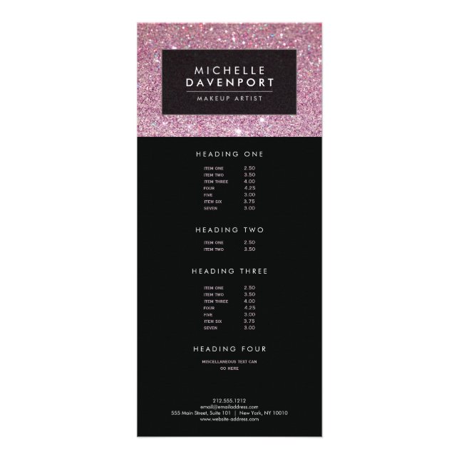 Klassiskt Rosa Glitter Makeup Artist Rack Card Reklamkort (Framsidan)