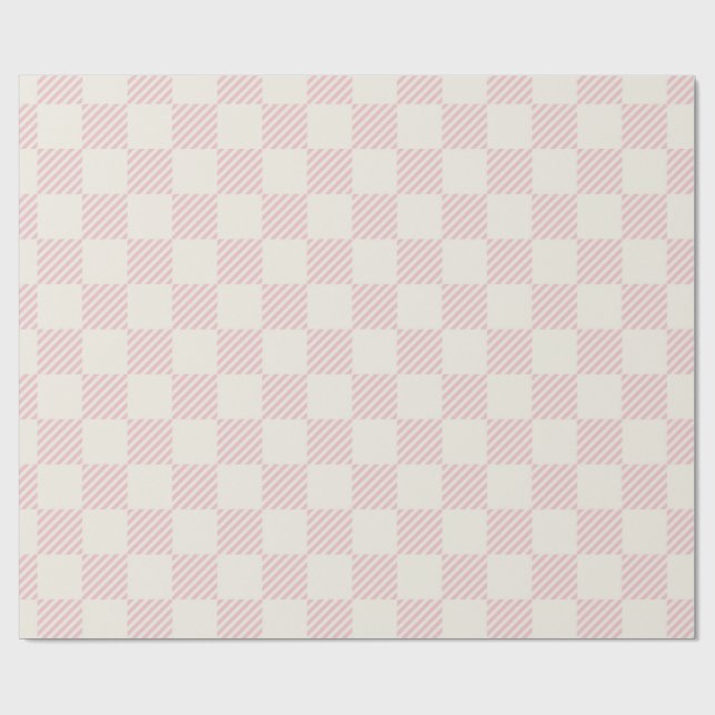 Klassiskt rosa & krämfärgat diagonalt rutigt prese presentpapper (Platt)