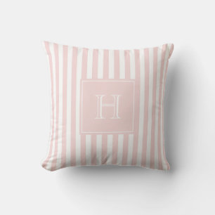 Klassiskt rosa monogram-randigt pastell & preppy kudde