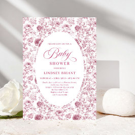 Klassiskt rosa och vita ros-mönster baby shower inbjudningar