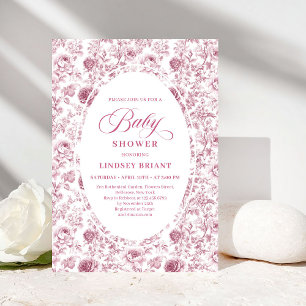 Klassiskt rosa och vita ros-mönster baby shower inbjudningar